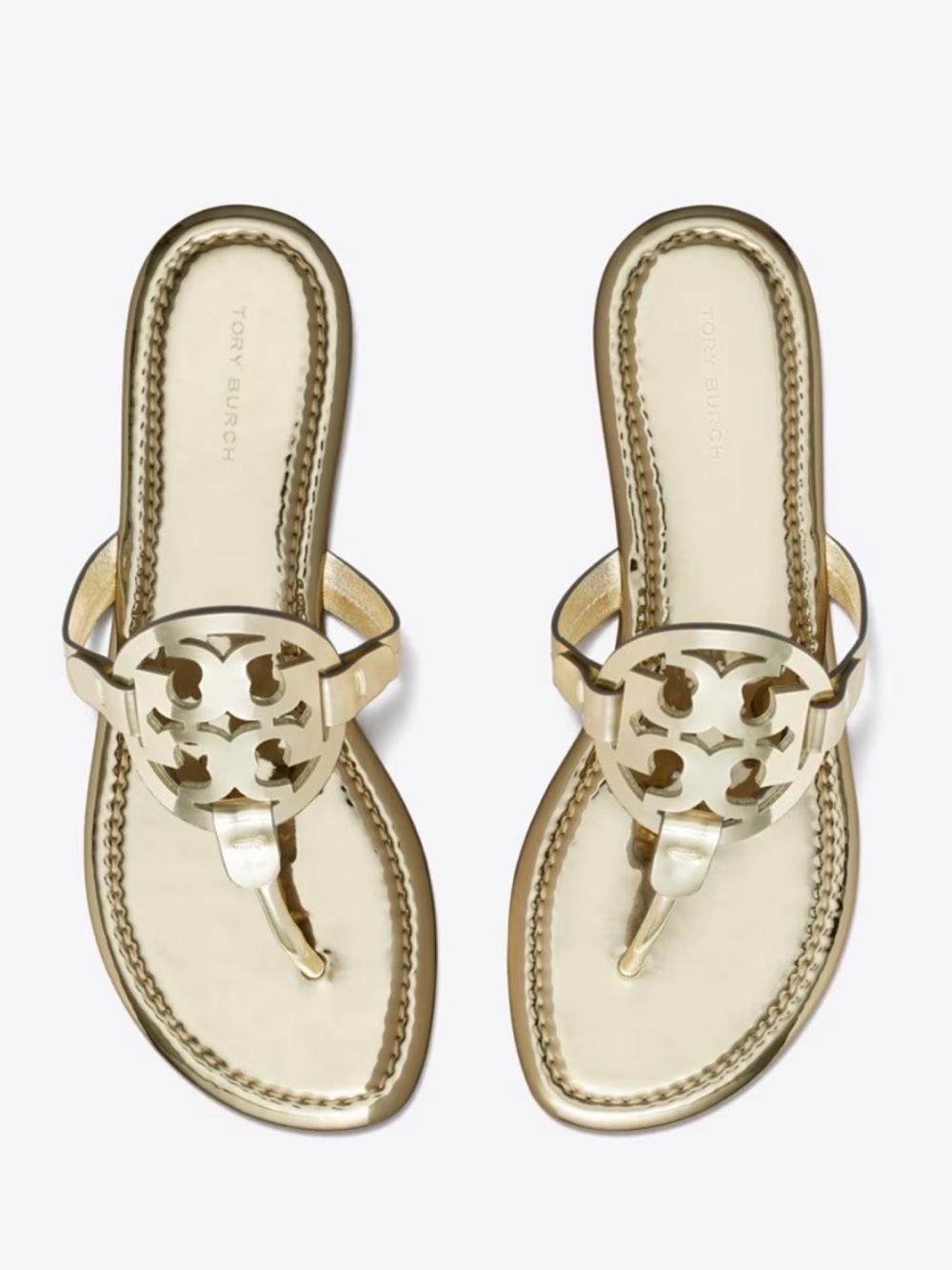 Tory Burch Milker Thong Sandals in Spark Gold. Size 10.